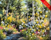 "Daisies and Aspen," 11 x 14 inches, Oil. Sold.