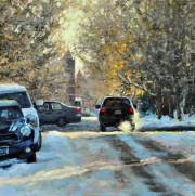 "Frosty Start," 16 x 16 inches. Oil. Sold.
