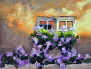"Geraniums," 6 x 8 inches. Oil. Sold.