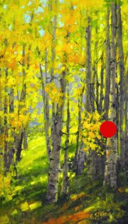 "Peeking Through the Trees," 24 x 14 inches. Oil. Sold.