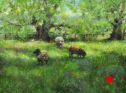 "Spring Flowers and Wooly Sheep," 18 x 24 inches. Oil. Sold.